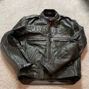 VANUCCI Leather Motorcycle Jacket mens Full Zip Size 52 (L-XL) Black Padded